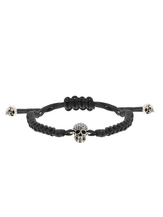 Pave Skull Cotton Bracelet Black - ALEXANDER MCQUEEN - BALAAN 1