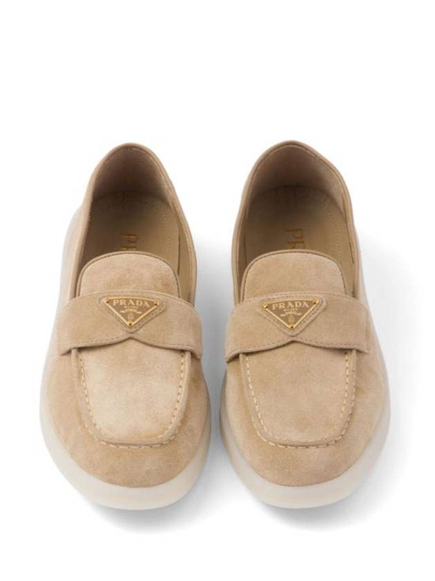 Triangle Logo Suede Leather Loafers Beige - PRADA - BALAAN 4