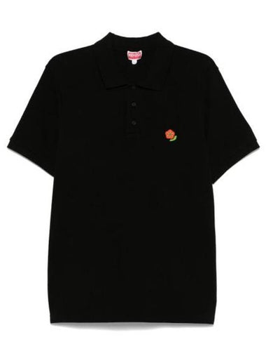 Embroidery Pop Slim Polo Shirt Black - KENZO - BALAAN 1