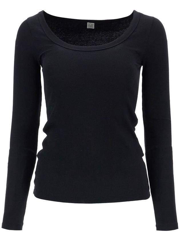 black organic cotton ribbed top with wide neckline - TOTEME - BALAAN 1