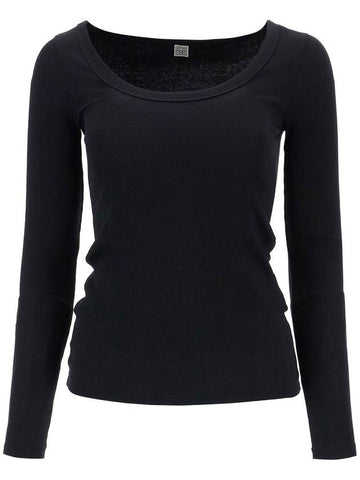 black organic cotton ribbed top with wide neckline - TOTEME - BALAAN 1