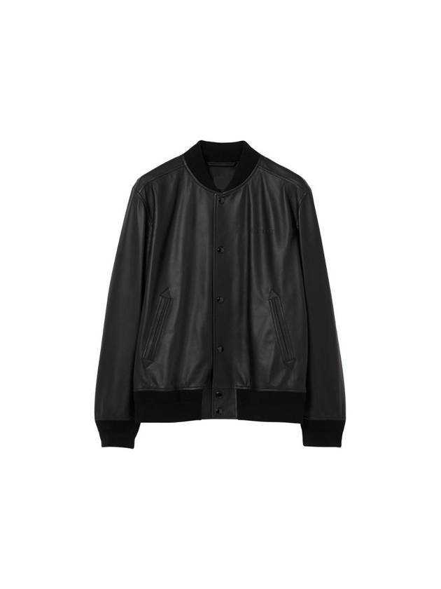 Embossed Logo Leather Bomber Jacket Black - BURBERRY - BALAAN 1