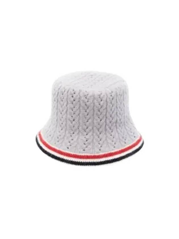 Striped Wool Silk Cashmere Bucket Hat Grey - THOM BROWNE - BALAAN 2