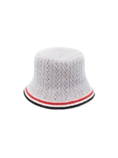 Striped Wool Silk Cashmere Bucket Hat Grey - THOM BROWNE - BALAAN 2