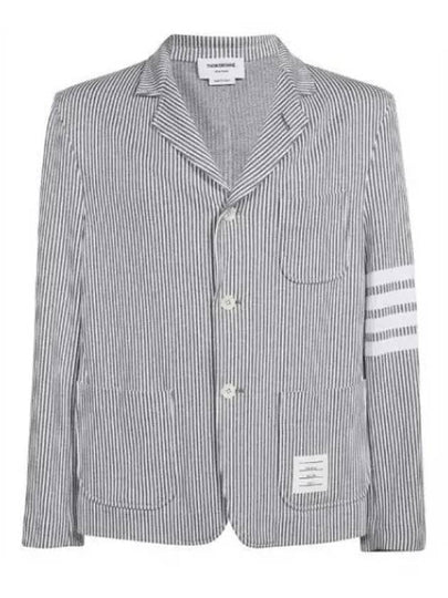 Men's 4 Bar Seesucker Loopback 4 Bar Sack Cardigan Grey - THOM BROWNE - BALAAN 2