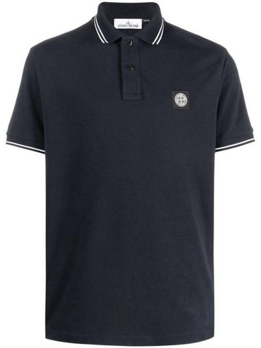 Logo Patch Short Sleeve Polo Shirt Navy - STONE ISLAND - BALAAN 1