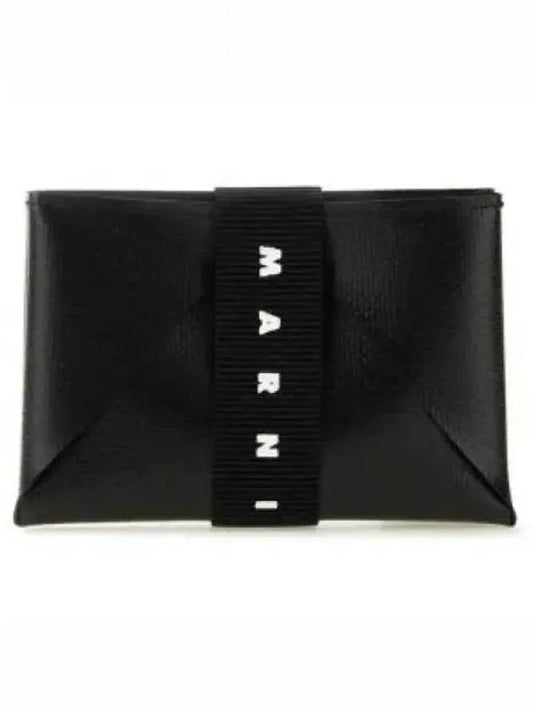 Logo Strap Leather Card Wallet Black - MARNI - BALAAN 2