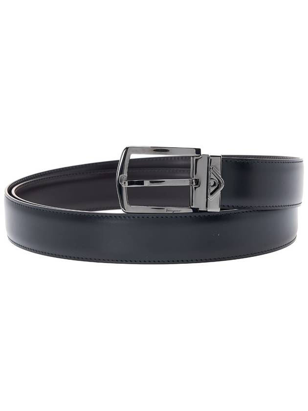 Men's Small Gancini Buckle Reversible Leather Belt Black - SALVATORE FERRAGAMO - BALAAN 2