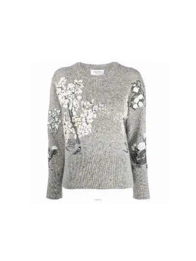 Women's Donegal Mohair Tweed Embroidered Knit Top Grey - THOM BROWNE - BALAAN 2