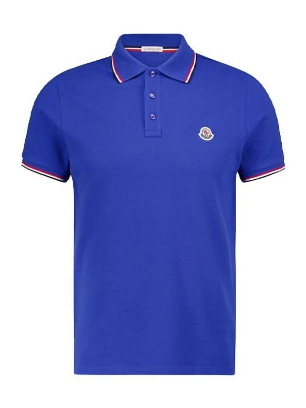 Men's Logo Three Stripes Point Short Sleeve Polo Shirt Blue - MONCLER - BALAAN 1