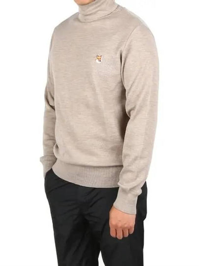 Men's Fox Head Patch Wool Turtleneck Beige Melange - MAISON KITSUNE - BALAAN 2