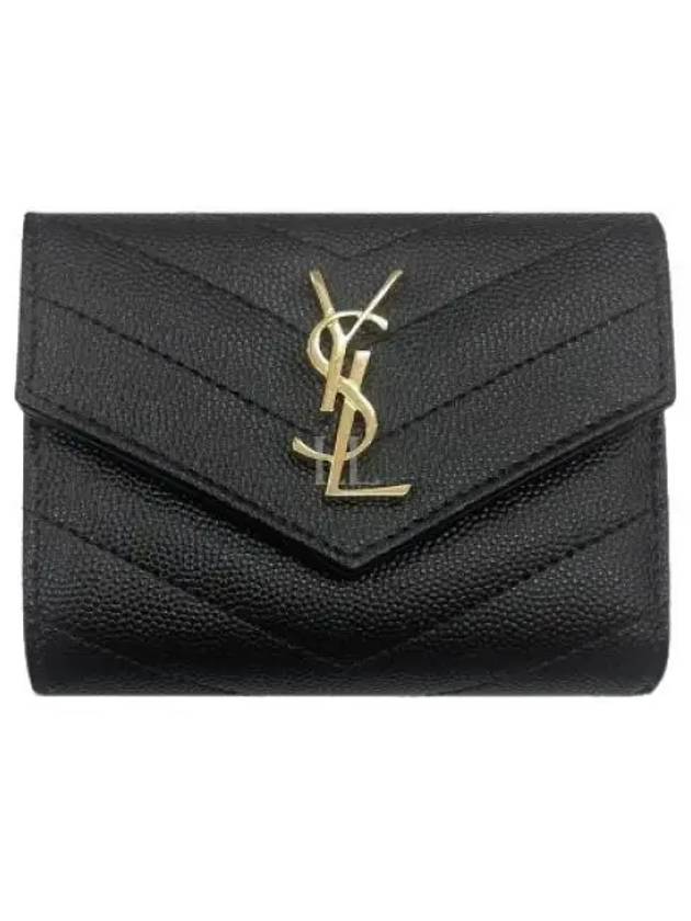 Monogram Cassandra Matelasse Half Wallet Black - SAINT LAURENT - BALAAN 2