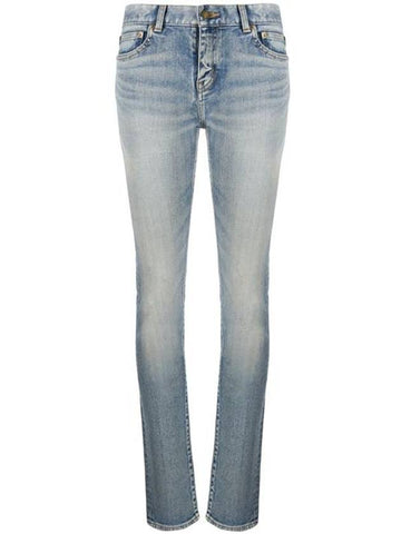 logo patch washed slim fit jeans - SAINT LAURENT - BALAAN.