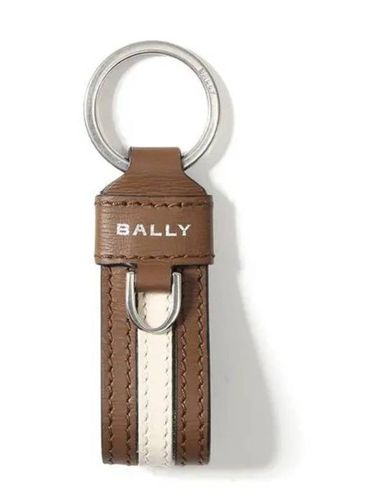 Logo Print Striped Leather Key Holder Brown - BALLY - BALAAN 2