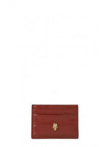 Gold Hardware Skull Crocodile Leather Card Wallet Red - ALEXANDER MCQUEEN - BALAAN 1