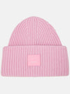 Face Patch Ribbed Wool Beanie Bubble Pink - ACNE STUDIOS - BALAAN 4