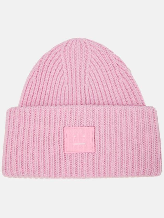 Face Patch Ribbed Wool Beanie Bubble Pink - ACNE STUDIOS - BALAAN 4