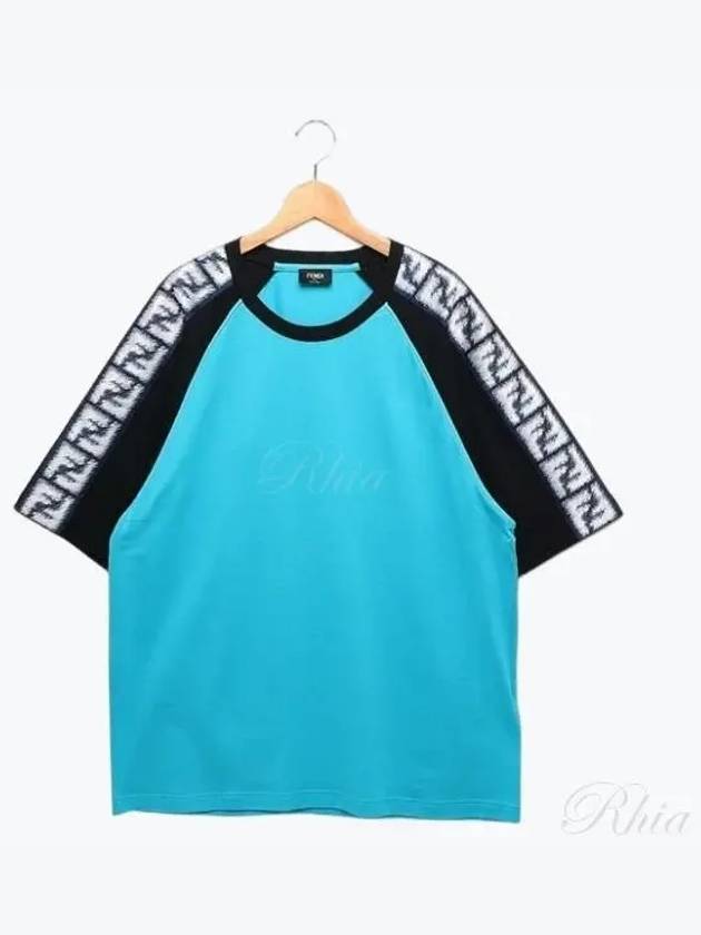 FF Raglan Short Sleeve T-Shirt Blue - FENDI - BALAAN 2