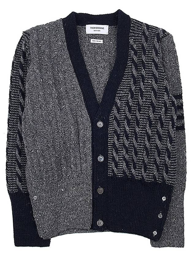 Funmix Donnyroll Cable 4 Bar V-Neck Cardigan Medium Grey - THOM BROWNE - BALAAN 11