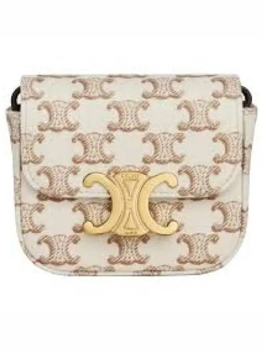 Mini Claude Textile Triomphe Print Calfskin Cross Bag White - CELINE - BALAAN 2