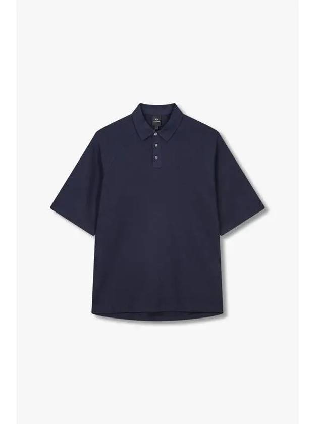 Men s Raglan Sleeve Waffle Polo Shirt Navy - ARMANI EXCHANGE - BALAAN 1