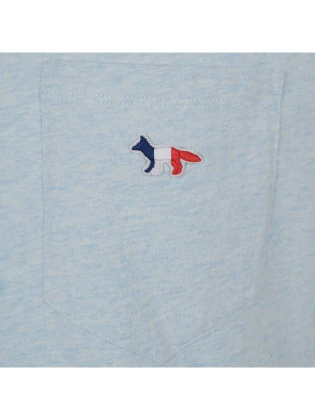 Tricolor Fox Patch Classic Pocket Short Sleeve T-Shirt Blue - MAISON KITSUNE - BALAAN 4