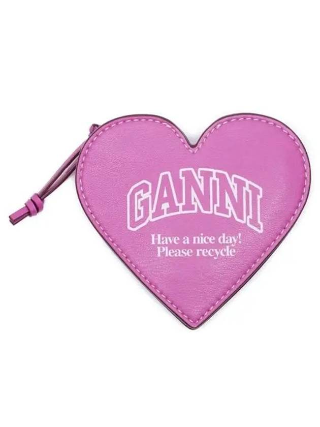 Funny Logo Heart Zipper Keyring Coin Purse Pink - GANNI - BALAAN 2