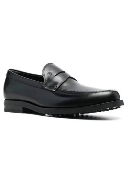 Men's Stamped Monogram Semi Glossy Leather Loafers Black - TOD'S - BALAAN 2