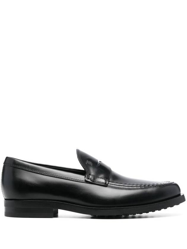 Men's Stamped Monogram Semi Glossy Leather Loafers Black - TOD'S - BALAAN 22