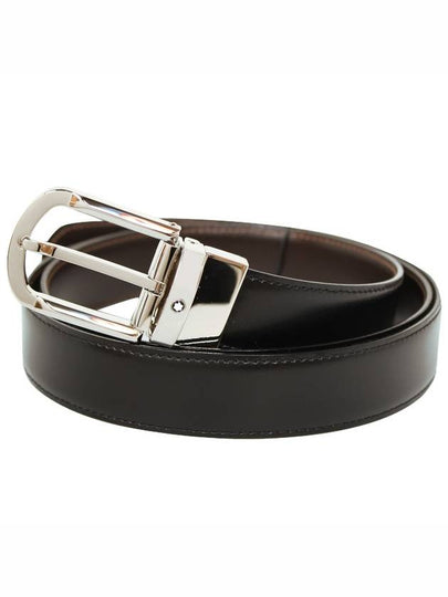 Round Buckle Reversible Leather Belt Black Brown - MONTBLANC - BALAAN 2