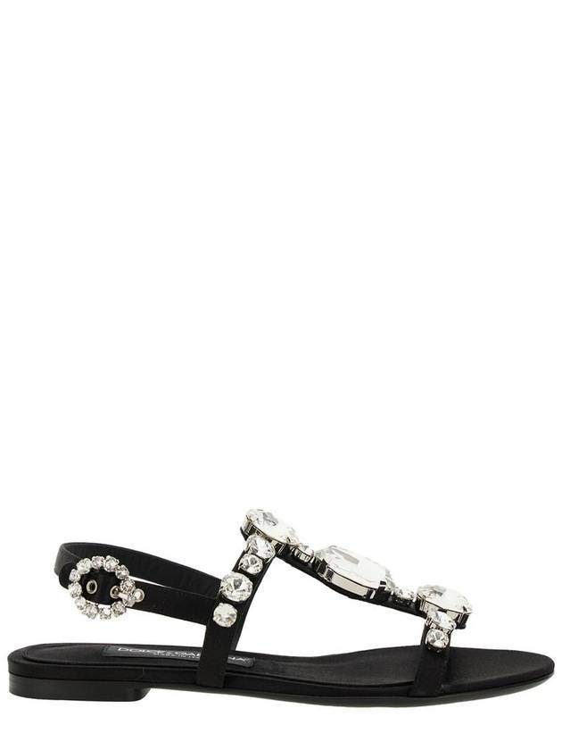 Black Sandals With Embroidered Stones Decorations In Satin Woman - DOLCE&GABBANA - BALAAN 8