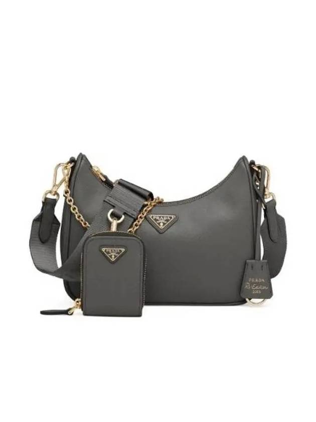 Re-Edition Saffiano Chain Shoulder Bag Slate - PRADA - BALAAN 1