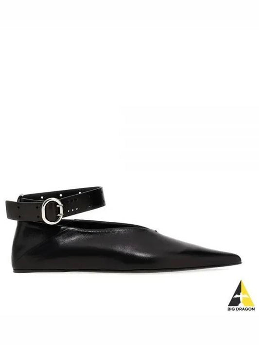 Ankle Strap Leather Ballerina Flats Black - JIL SANDER - BALAAN 2