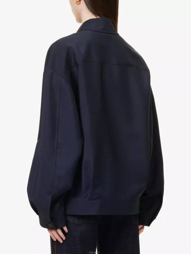 Mohair Embroidered Logo Wool Zip-up Jacket Navy - MIU MIU - BALAAN 4