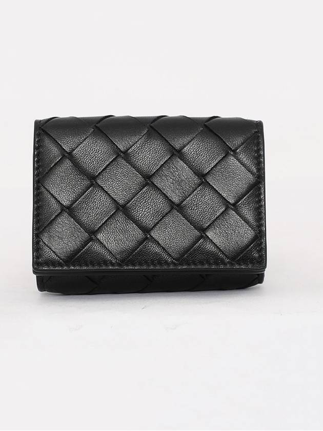 Tiny Tri-Fold Zipper Half Wallet Black - BOTTEGA VENETA - BALAAN 3