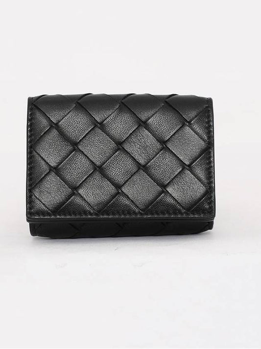 Tiny Tri-Fold Zipper Half Wallet Black - BOTTEGA VENETA - BALAAN 2