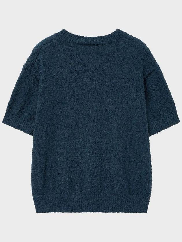 Boucle V Neck Half Knit Top Marine Blue - NOIRER - BALAAN 3