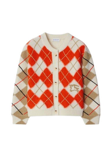 Kids Argyle Wool Cardigan Orange - BURBERRY - BALAAN 1