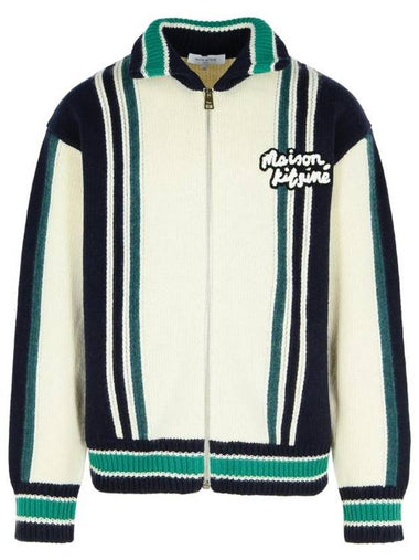 Intarsia Knit Zip-Up Cardigan White - MAISON KITSUNE - BALAAN 1