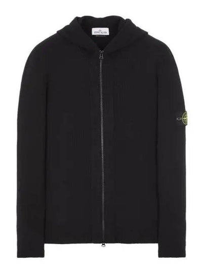 Wappen Patch Lambswool Knit Hooded Zip Up Black - STONE ISLAND - BALAAN 2