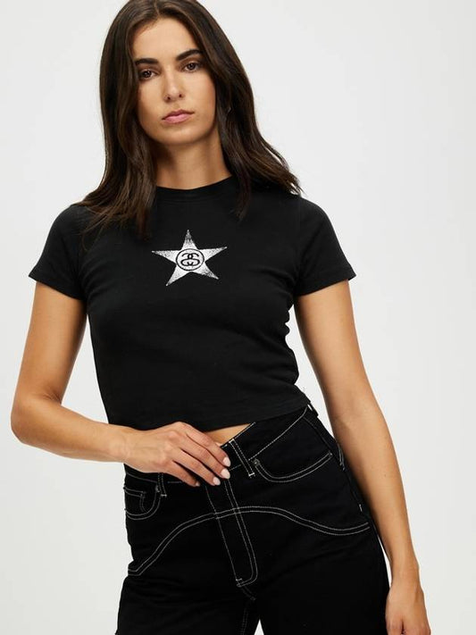 AU Australia STARS Lip Crop T Shirt ST124W1001 Pigment Black WOMENS - STUSSY - BALAAN 1