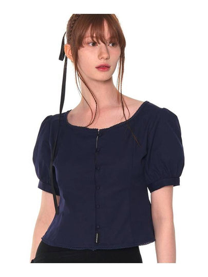 Puff Button Blouse Navy - ZIZEMUSEUM - BALAAN 2