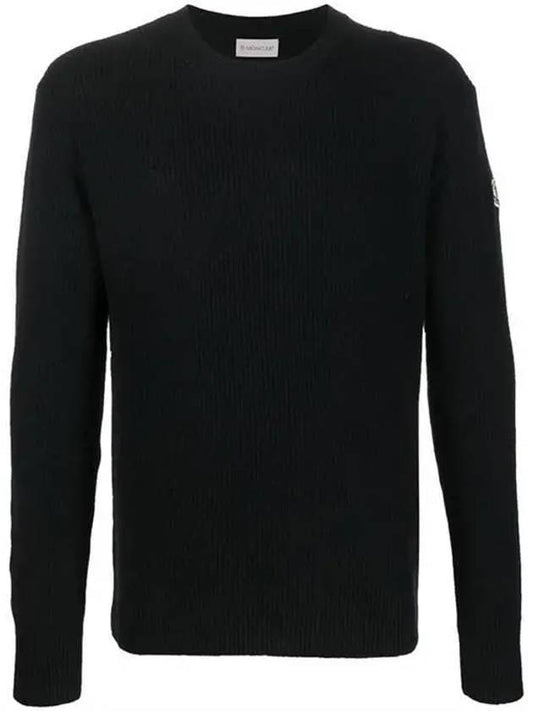 Men's Ribbed Wool Cashmere Blend Pullover Knit Top Black - MONCLER - BALAAN 1