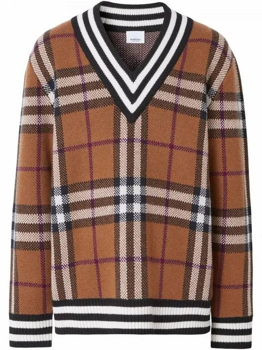 Maloney Check Cashmere Knit Top Brown - BURBERRY - BALAAN.