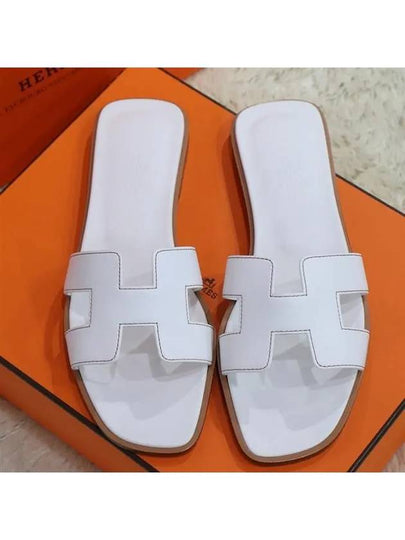 Oran Calfskin Slippers Blanc - HERMES - BALAAN 2