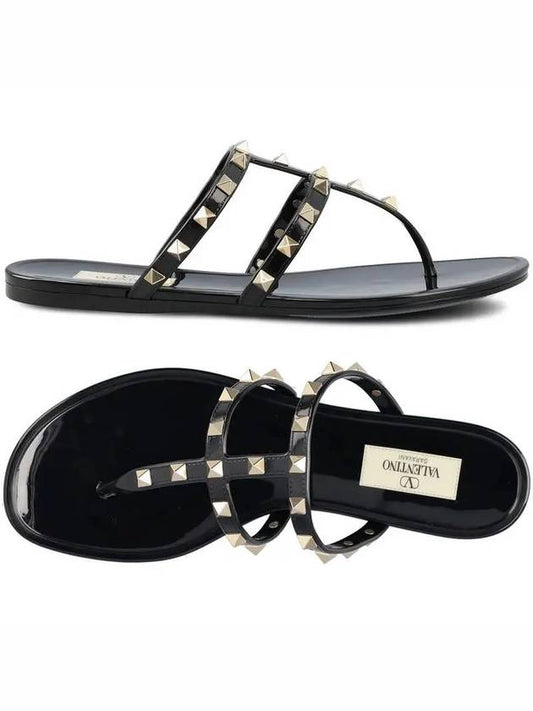 Rockstud Strap Sandals Black - VALENTINO - BALAAN 1