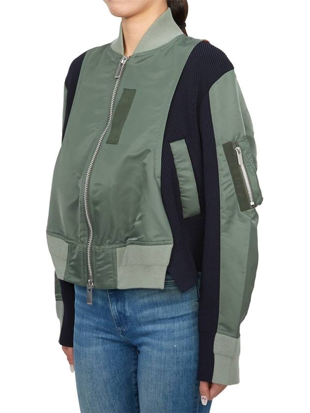 Nylon Twill Knit Bomber Jacket Green - SACAI - BALAAN 6