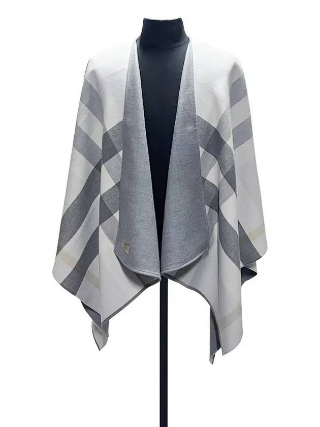 Women's Check Reversible Wool Cape Grey - BURBERRY - BALAAN 7