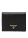 Gold Hardware Triangle Logo Saffiano Half Wallet Black - PRADA - BALAAN 1