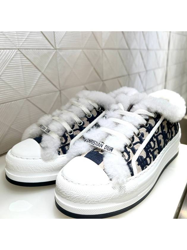 Walk'n'Dior Platform Oblique Embroidered Cotton Shearling Low Top Sneakers Deep Blue - DIOR - BALAAN 3